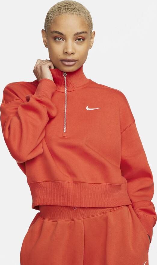 Nike Sportswear Phoenix Fleece Oversized cropped sweatshirt met halflange rits voor dames Oranje