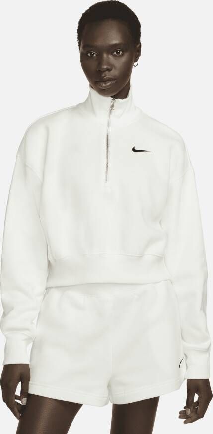 Nike Sportswear Phoenix Fleece Oversized cropped sweatshirt met halflange rits voor dames Wit
