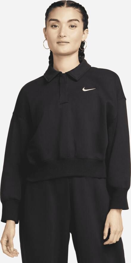 Nike Sportswear Phoenix Fleece Kort polosweatshirt met 3 4-mouwen voor dames Zwart