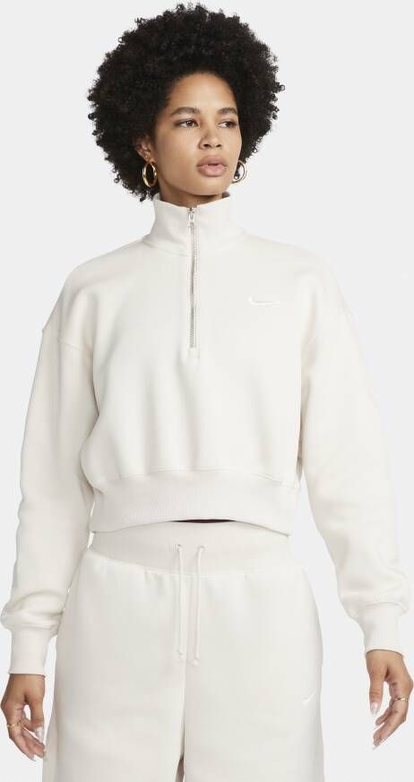 Nike Sportswear Phoenix Fleece Oversized cropped sweatshirt met halflange rits voor dames Bruin