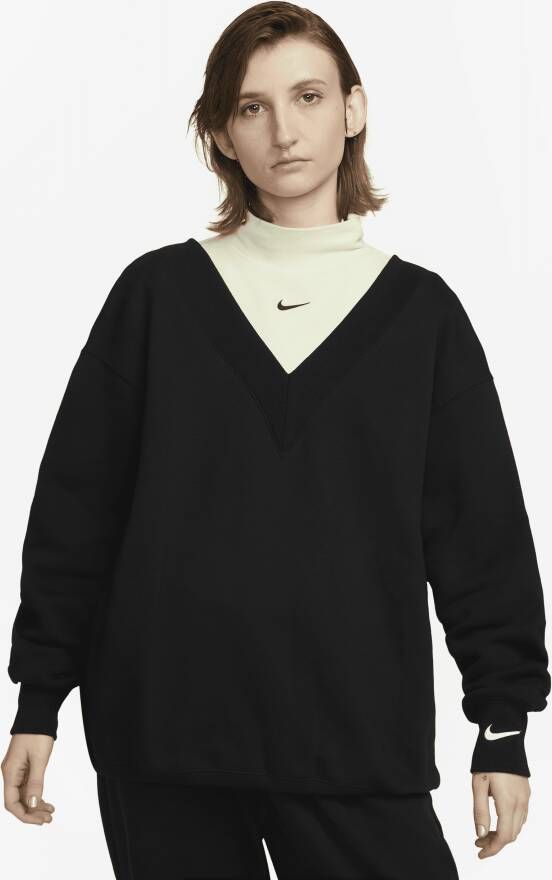 Nike Sportswear Phoenix Fleece oversized sweatshirt met V-hals voor dames Zwart