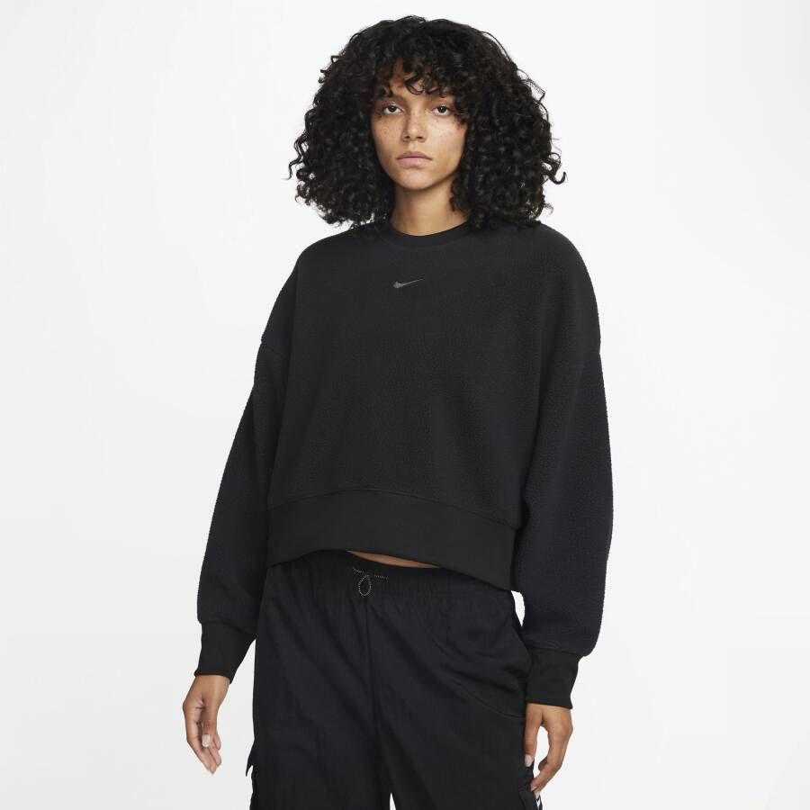 Nike Sportswear Plush Kort sweatshirt met ronde hals voor dames Zwart