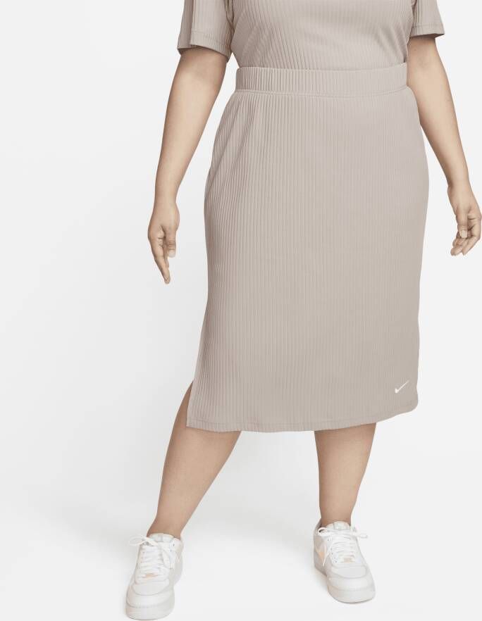 Nike Sportswear rok van geribde jersey met hoge taille (Plus Size) Bruin