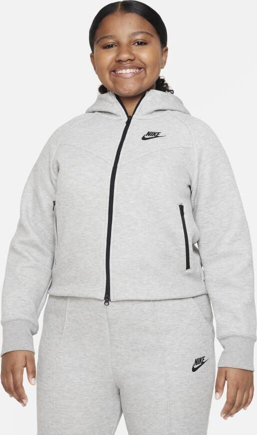 Nike Sportswear Tech Fleece Hoodie met rits over de hele lengte voor meisjes (ruimere maten) Grijs