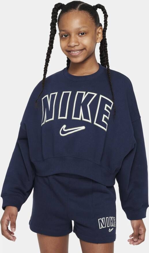Nike Sportswear sweatshirt van fleece met ronde hals voor meisjes Blauw