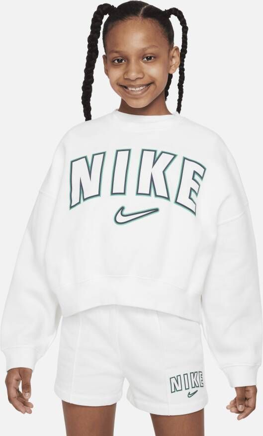 Nike Sportswear sweatshirt van fleece met ronde hals voor meisjes Wit