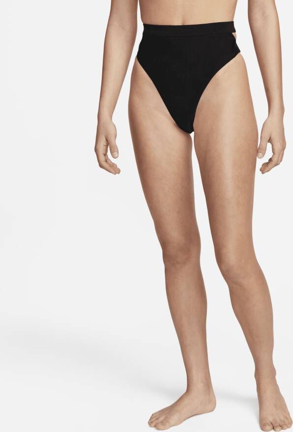 Nike Swim uitgesneden bikinibroekje met hoge taille voor dames Zwart