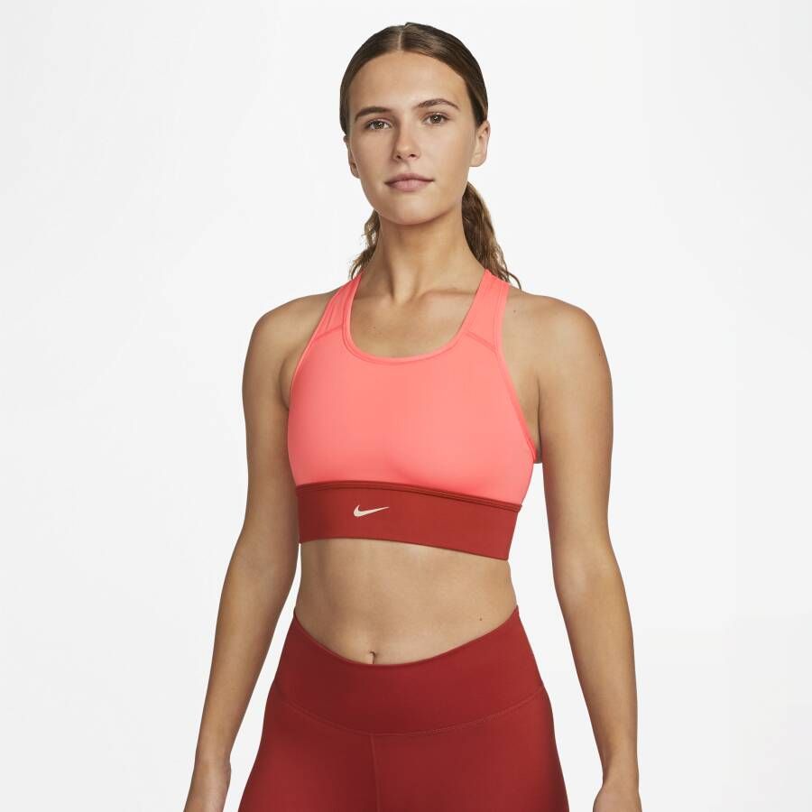 Nike Swoosh Lange sport-bh met medium ondersteuning en pad uit één stuk Rood
