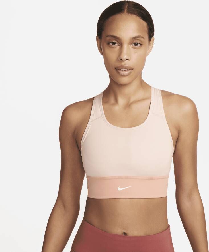 Nike Swoosh Lange sport-bh met medium ondersteuning en pad uit één stuk Roze