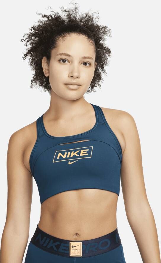 Nike Swoosh Non-padded sport-bh met graphic en medium ondersteuning Blauw