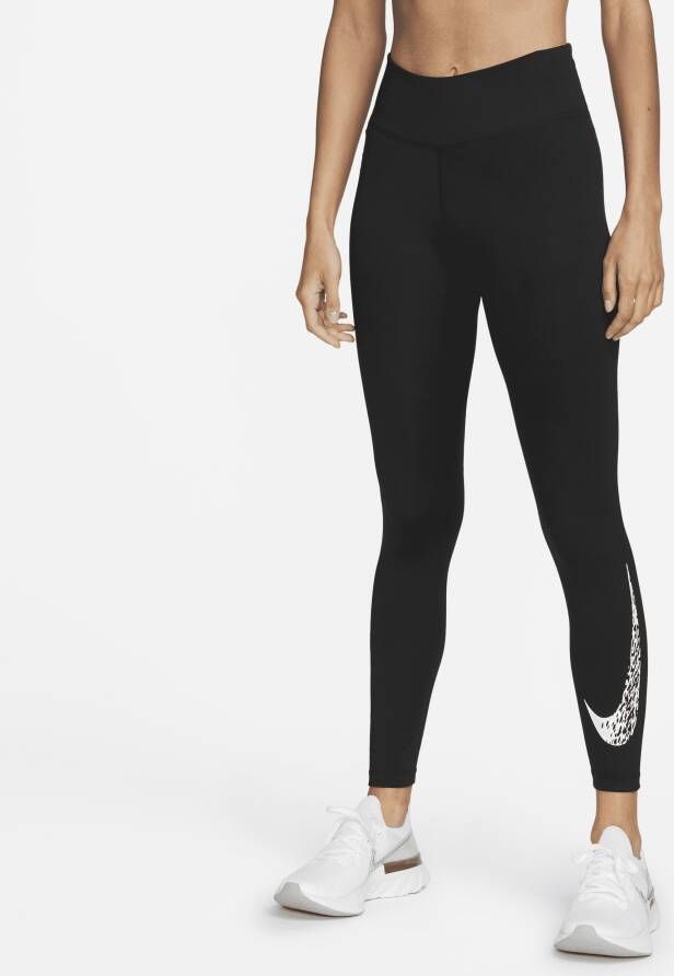 Nike Swoosh Run 7 8-hardlooplegging met halfhoge taille voor dames Zwart