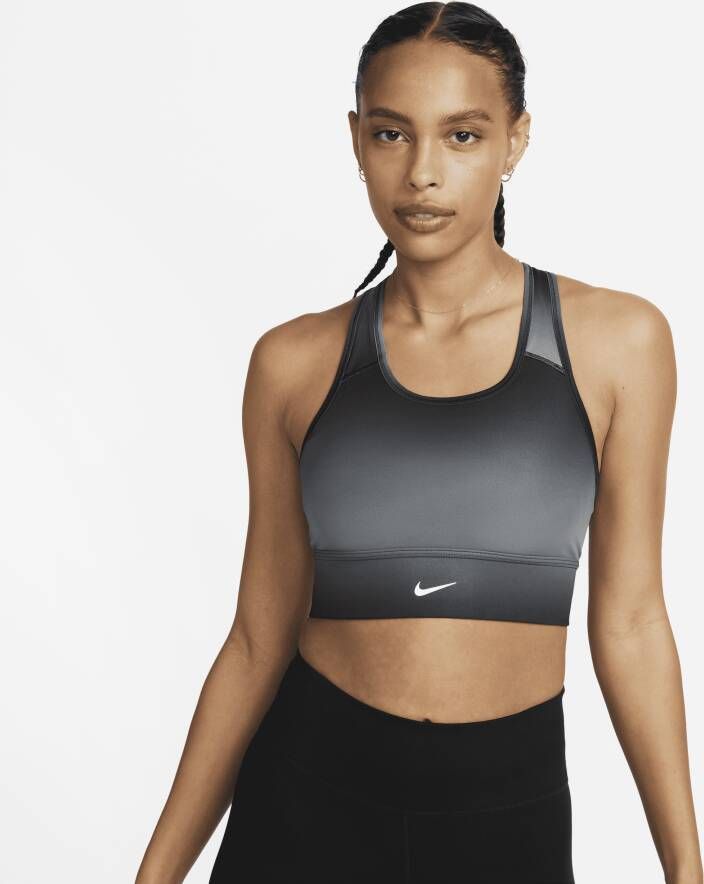Nike Swoosh Run Padded sport-bh met medium ondersteuning en lang design Zwart