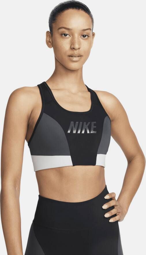 Nike Swoosh Sport-bh met logo medium ondersteuning en pad uit één stuk Zwart