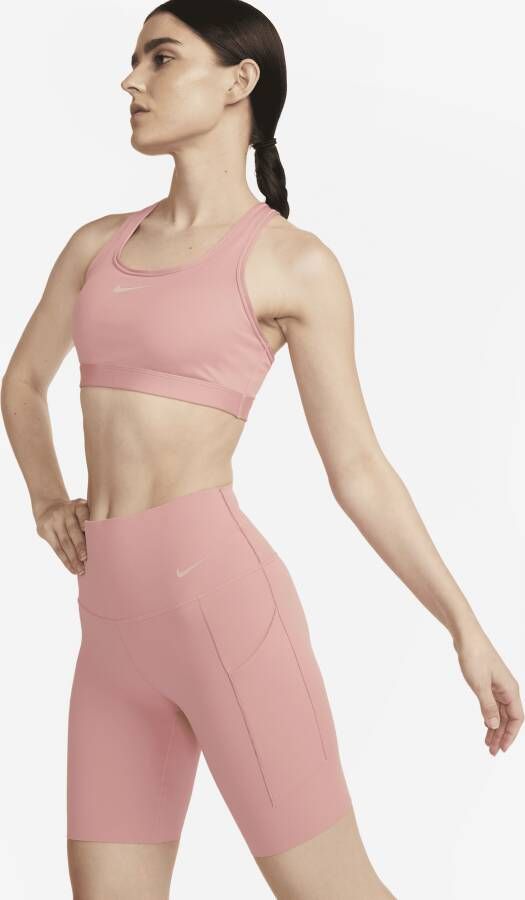 Nike Universa Bikershorts met hoge taille zakken en medium ondersteuning voor dames (20 cm) Roze
