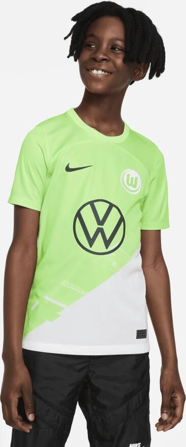 Nike VfL Wolfsburg 2023 24 Stadium Thuis Dri-FIT voetbalshirt voor oudere kids Groen