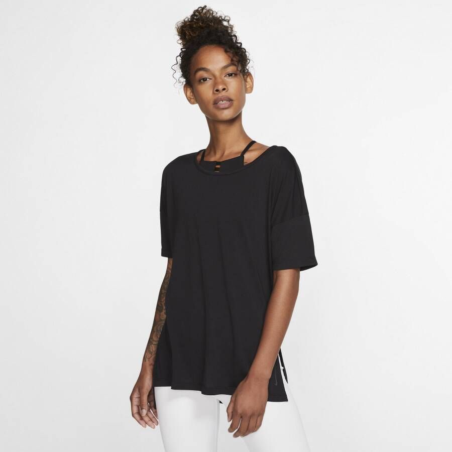 Nike Yoga Damestop met korte mouwen Zwart
