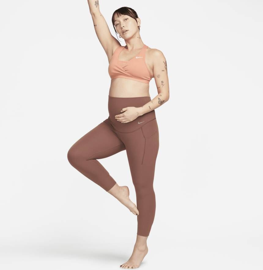 Nike Zenvy (M) 7 8-legging met iets ondersteunende hoge taille en zakken voor dames (zwangerschapskleding) Bruin