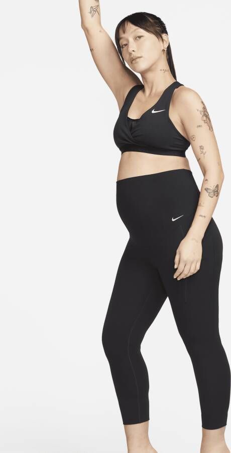 Nike Zenvy (M) 7 8-legging met iets ondersteunende hoge taille en zakken voor dames (zwangerschapskleding) Zwart