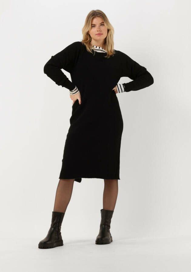 10days Zwarte Mini Jurk Boat Neck Dress Fleece