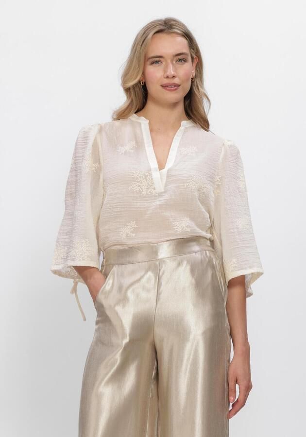Aaiko Doorschijnende top met borduursels Kris naturel