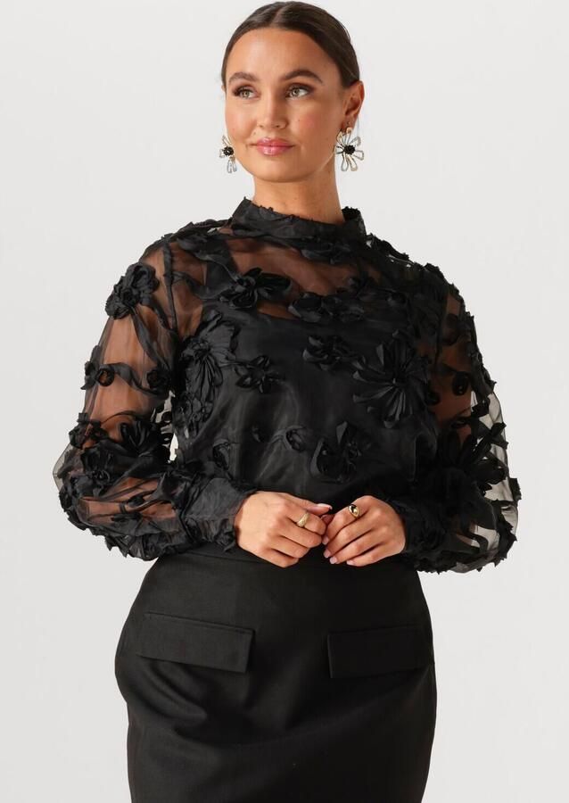 Aaiko Doorschijnende top met borduursels Lucia zwart - Foto 4