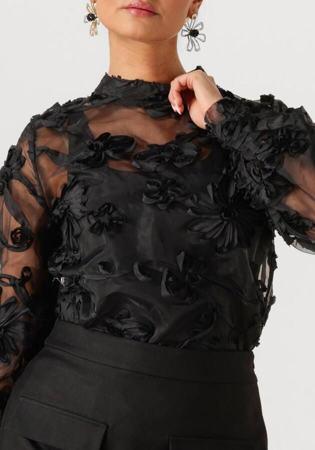 Aaiko Doorschijnende top met borduursels Lucia zwart