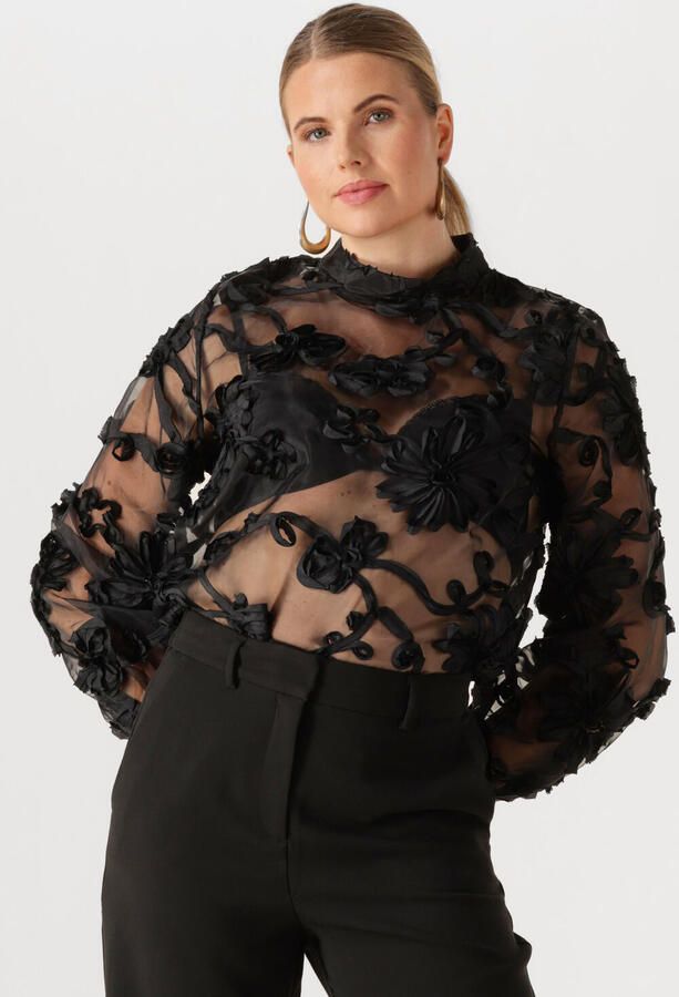 Aaiko Doorschijnende top met borduursels Lucia zwart