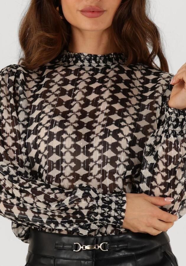 Aaiko semi-transparante top met all over print ecru zwart