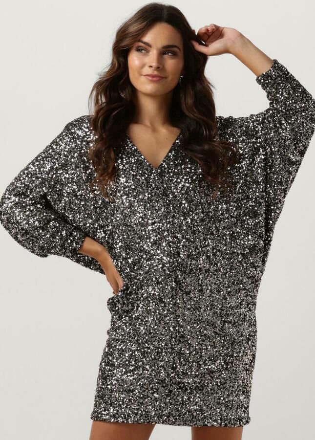 ACCESS Dames Jurken Sequin Mini Dress With V Necklin Zilver - Foto 4