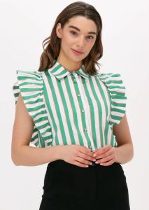 Access Groene Blouse Striped Shirt With Ruffle Sleeves