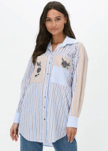 Access Lichtblauwe Blouse Shirt With Combo Of Stripes And Embroidery