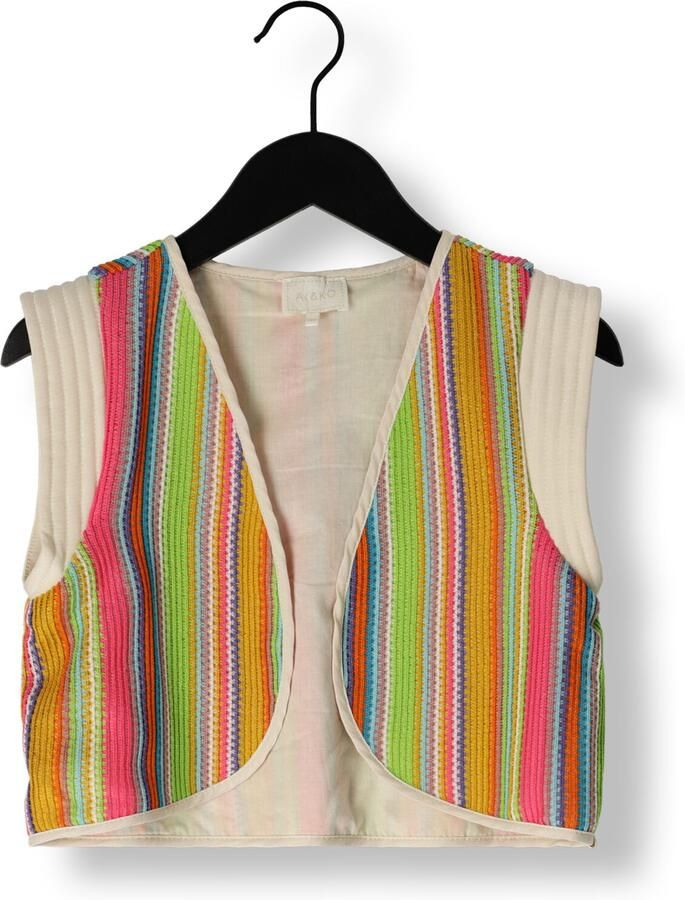 AI&KO gestreept gilet ecru roze groen Multi Meisjes Polyester Klassieke kraag 164 - Foto 2
