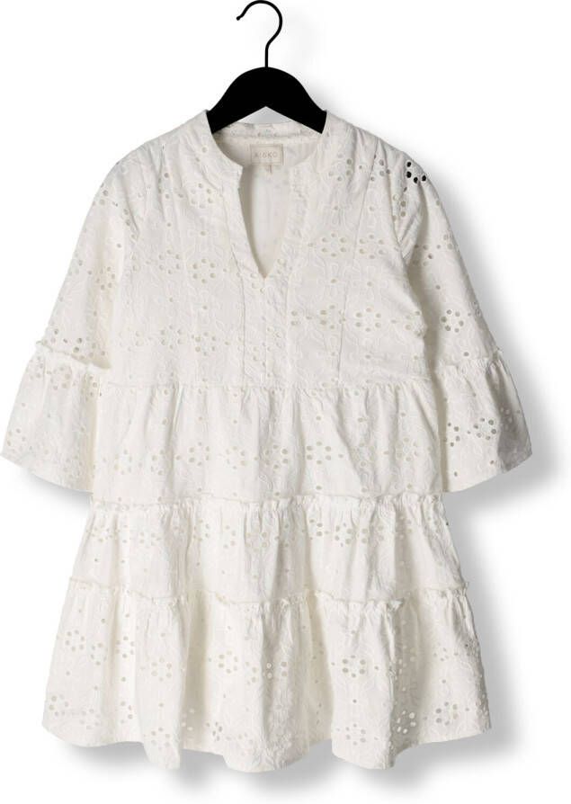 AI&KO A-lijn jurk Kampur met ruches wit Meisjes Katoen V-hals 140