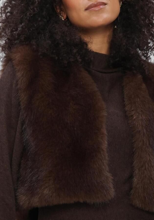 AIMEE THE LABEL Dames Jassen Islaw6 Fake Fur Waistcoat Bruin - Foto 3