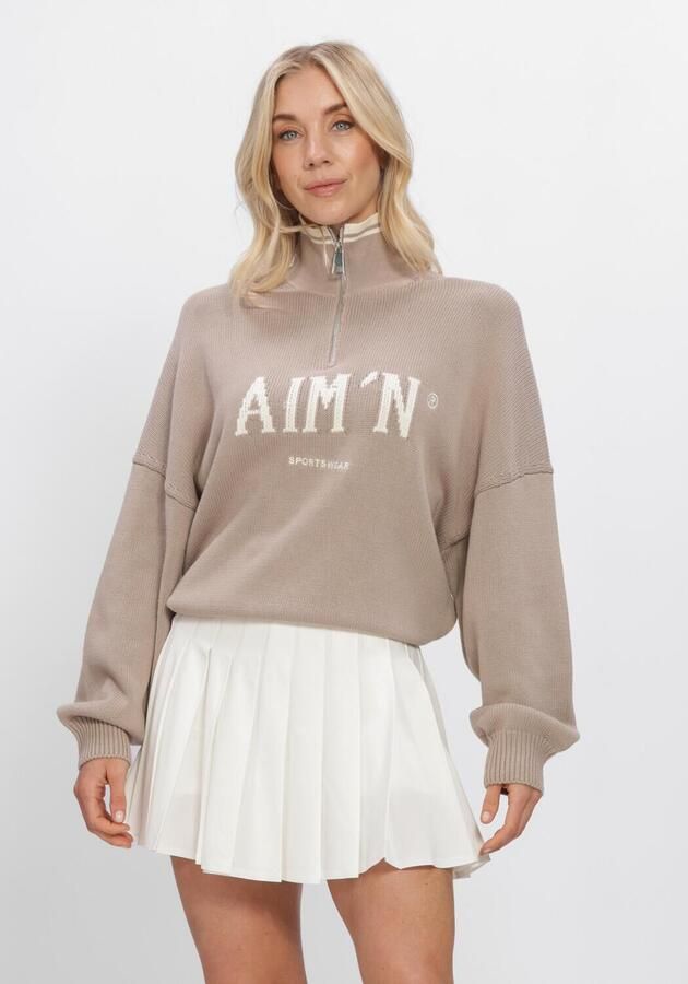 AIM'N Dames Truien & Vesten College Knitted Half Zip Beige