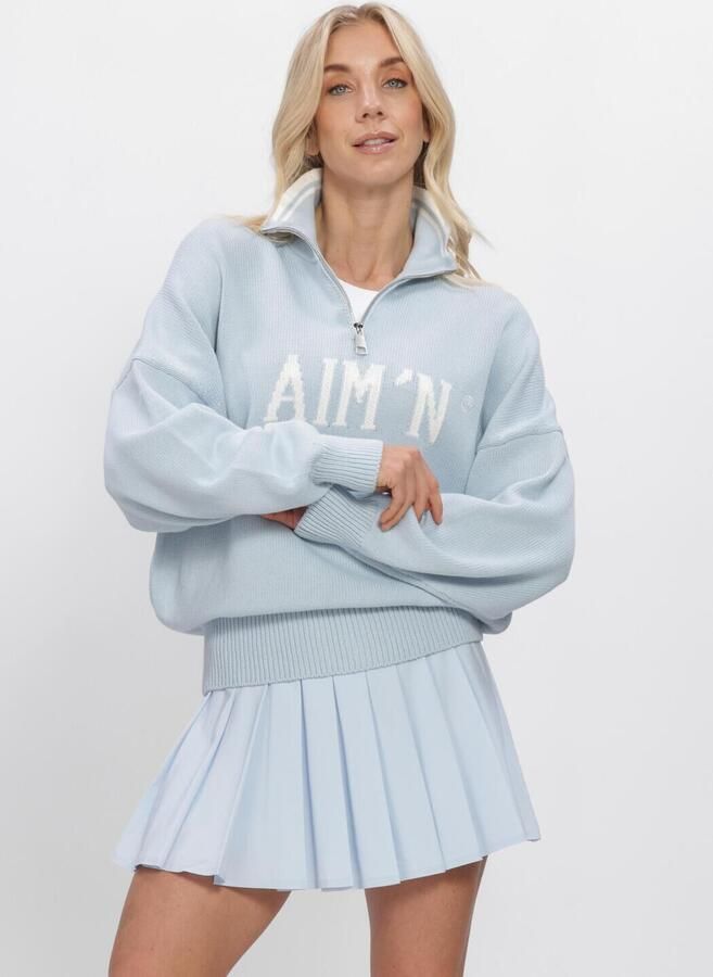 AIM'N Dames Truien & Vesten College Knitted Half Zip Lichtblauw