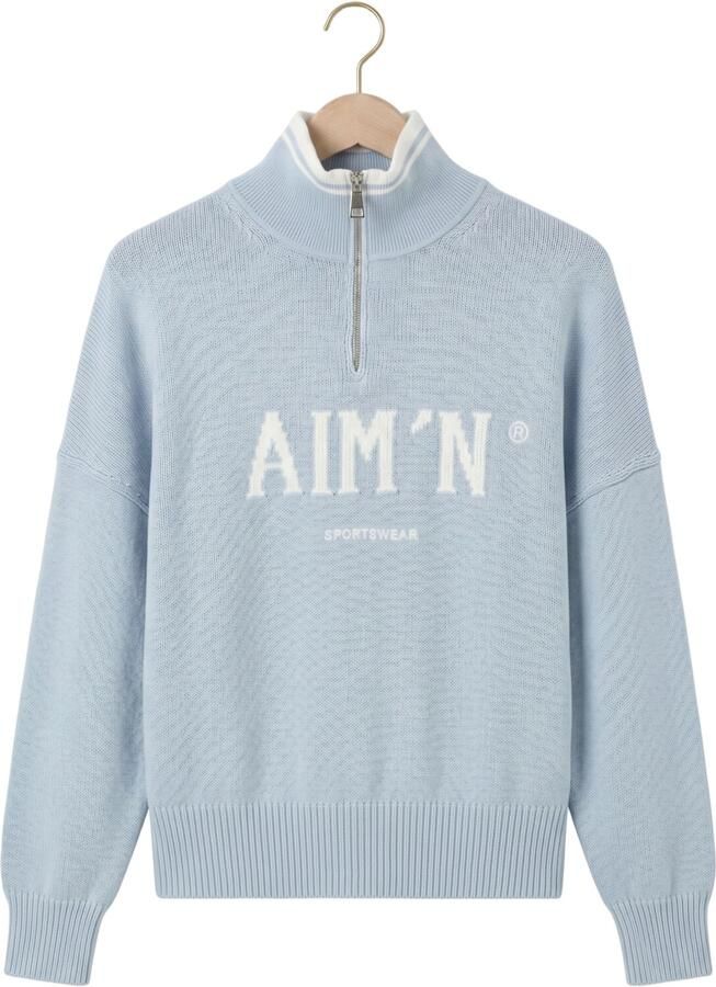 AIM'N Dames Truien & Vesten College Knitted Half Zip Lichtblauw - Foto 2