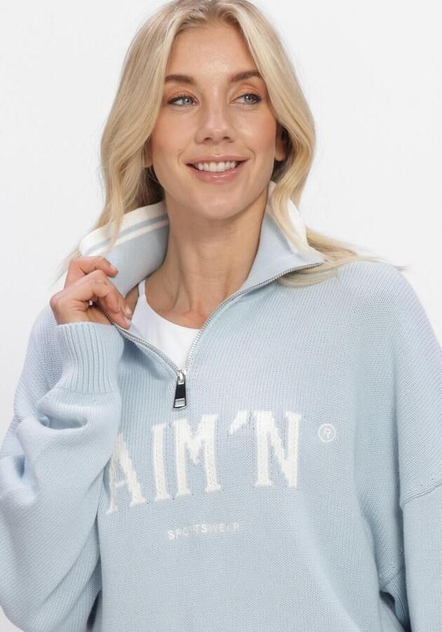 AIM'N Dames Truien & Vesten College Knitted Half Zip Lichtblauw - Foto 4