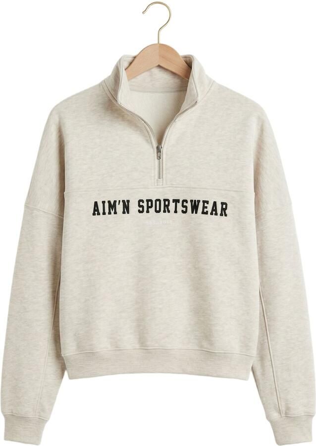 AIM'N Dames Truien & Vesten Varsity Sweat Half Zip Beige - Foto 2