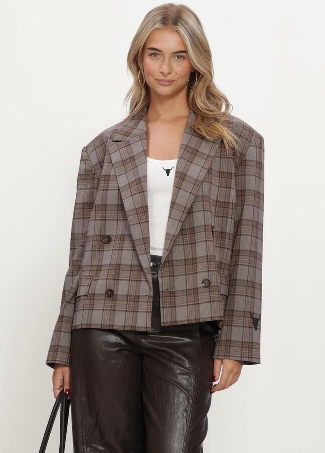 ALIX THE LABEL Dames Blazers Ladies Woven Cropped Check Blazer Bruin