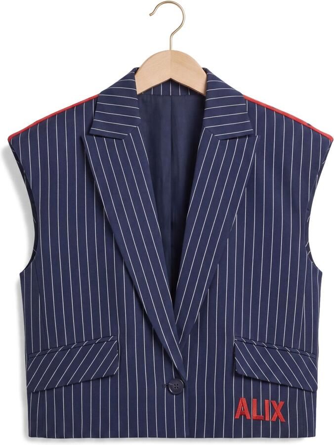 ALIX THE LABEL Dames Blazers Ladies Woven Striped Waistcoat Donkerblauw - Foto 2