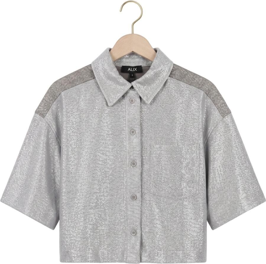 ALIX THE LABEL Dames Blouses Ladies Knitted Foil Cropped Blouse Zilver - Foto 2