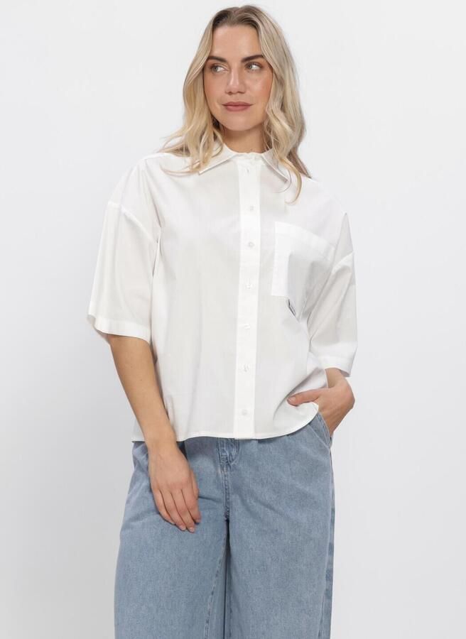 ALIX THE LABEL Dames Blouses Ladies Woven Clean Poplin Shortsleeve Blouse Wit
