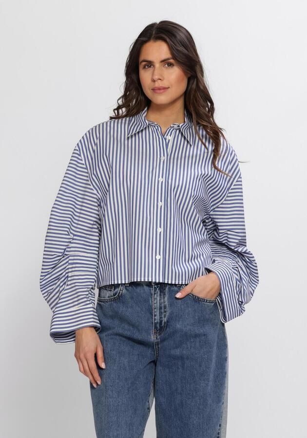 ALIX THE LABEL Dames Blouses Ladies Woven Fancy Striped Blouse Blauw
