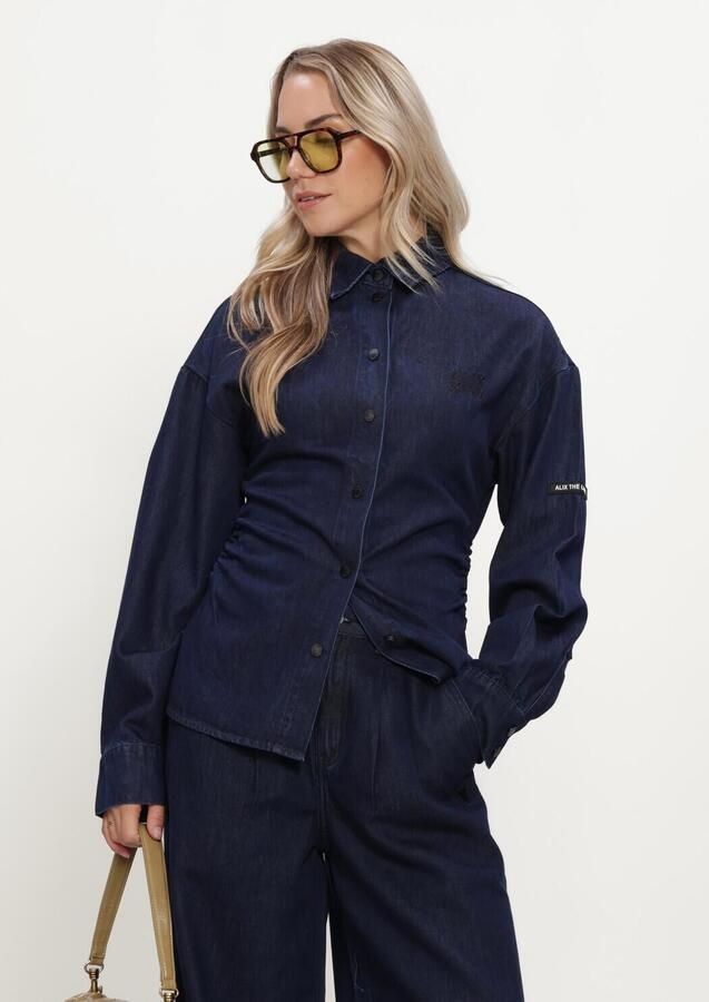 ALIX THE LABEL Dames Blouses Ladies Woven Fitted Waist Denim Blouse Donkerblauw