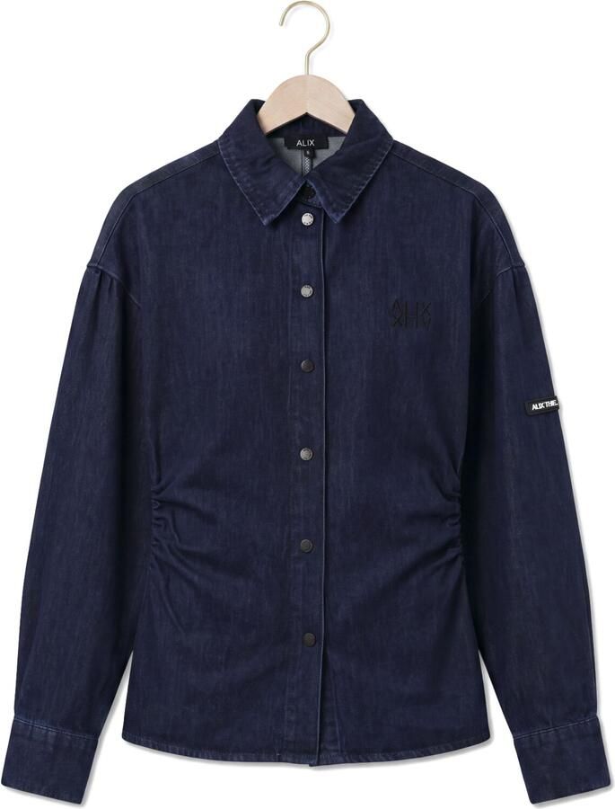 ALIX THE LABEL Dames Blouses Ladies Woven Fitted Waist Denim Blouse Donkerblauw - Foto 2