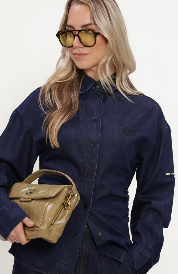ALIX THE LABEL Dames Blouses Ladies Woven Fitted Waist Denim Blouse Donkerblauw - Foto 3
