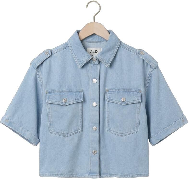 ALIX THE LABEL Dames Blouses Ladies Woven Flowy Denim Shortsleeve Blouse Lichtblauw - Foto 2