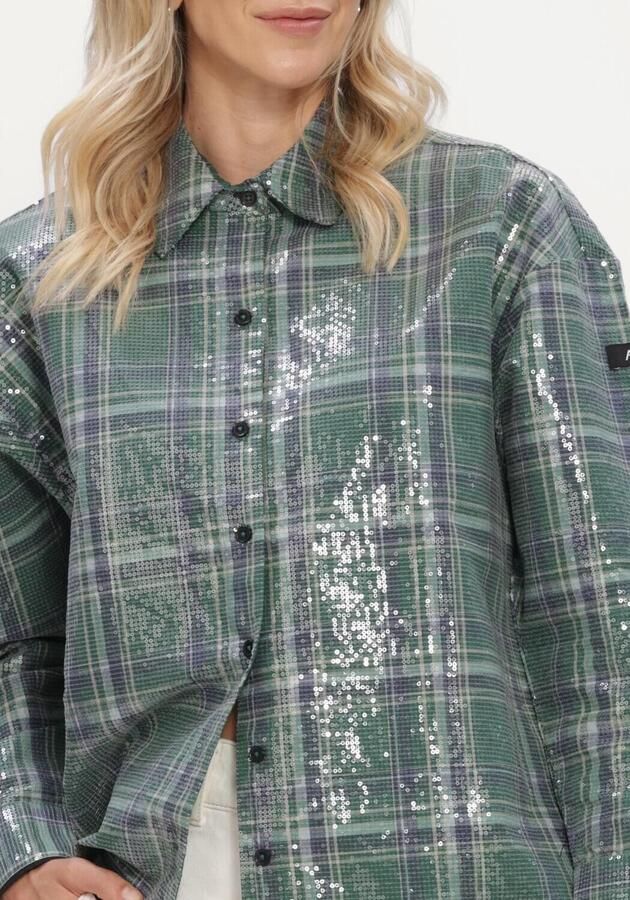 ALIX THE LABEL Dames Blouses Ladies Woven Sequins Check Blouse Groen - Foto 3