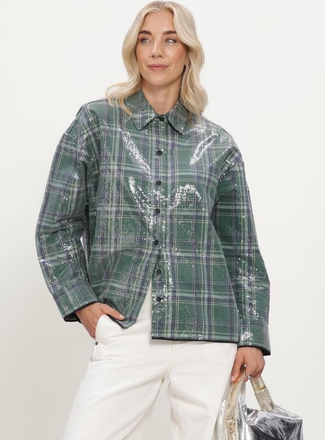 ALIX THE LABEL Dames Blouses Ladies Woven Sequins Check Blouse Groen